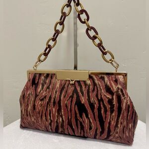 Tiger Stripes Hair-on Cowhide Handmade Unique Folding Kisslock Handbag/Multi Use
